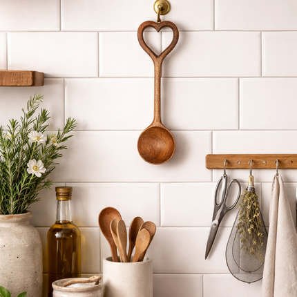 Hand carved heart spoon features a beautiful design crafted with care perfect for kitchen use and thoughtful gifting.