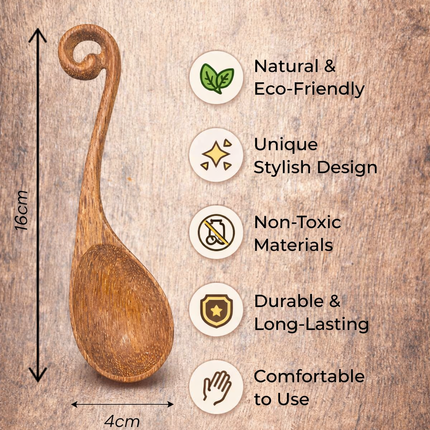 Handcrafted wooden spoon with hole ensures safety for user health and provides a natural eco friendly cooking experience.