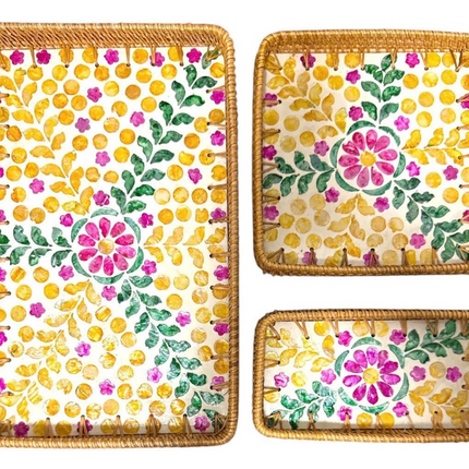 Set of 3 rattan trays