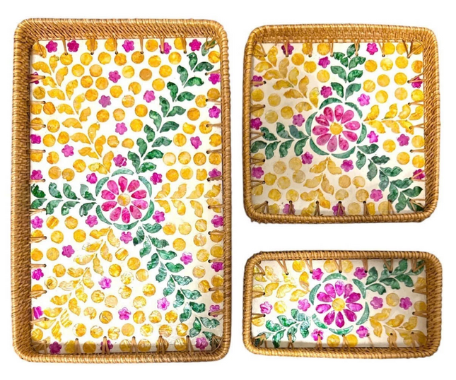 Set of 3 rattan trays