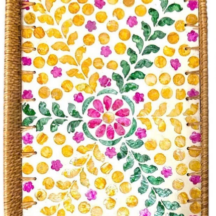 Tray reveals a radiant mother-of-pearl inlay