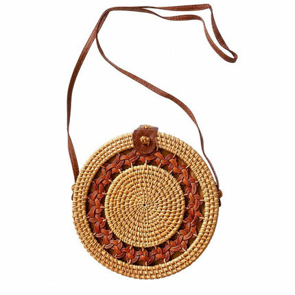 Cute intricate braided mandala round rattan crossbody bag.