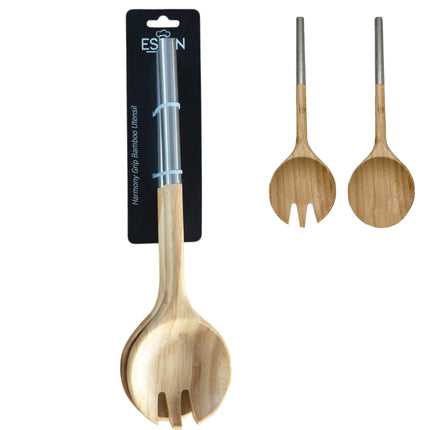 Set of 2 Bamboo & Steel Utensils 31x9cm