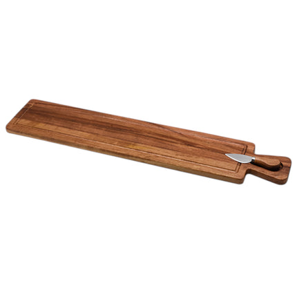 Acacia Wood Serving Board and Stainless Steel Cheese Knife, 65 x 12 x 2cm ( JR036)