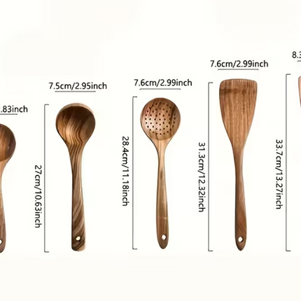 Luxury handmade wooden spoon set 5 pieces with multiple sizes designed for versatile cooking and a comfortable kitchen experience.