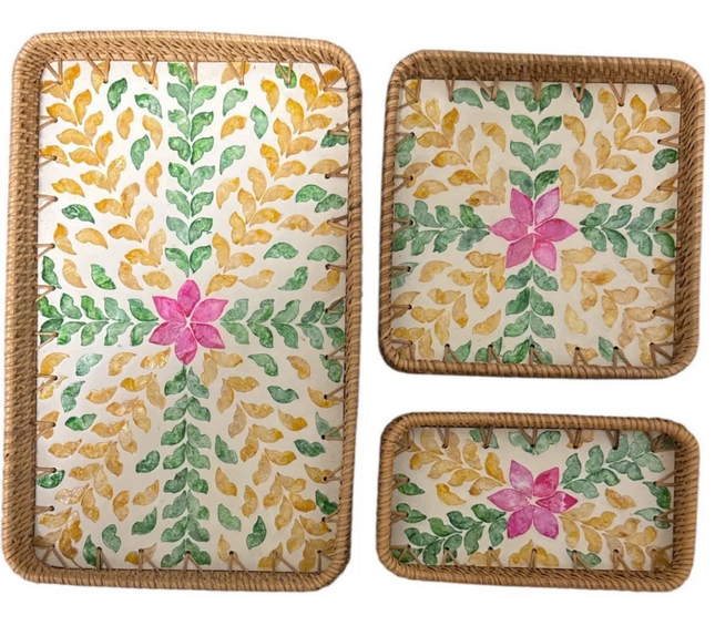 Natural Seagrass Decorative Home Storage with a vibrant pink floral centerpiece.