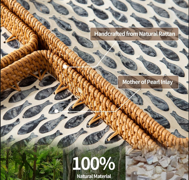 Handwoven Rattan Shell Tray.