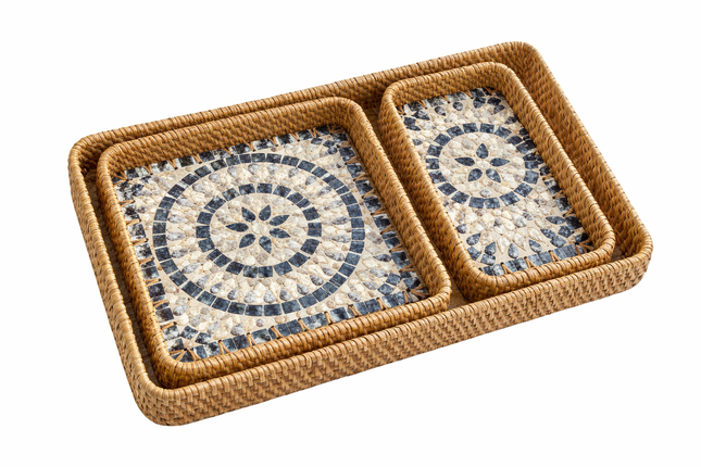 The Handmade Rattan Tray with Shell Inlay.