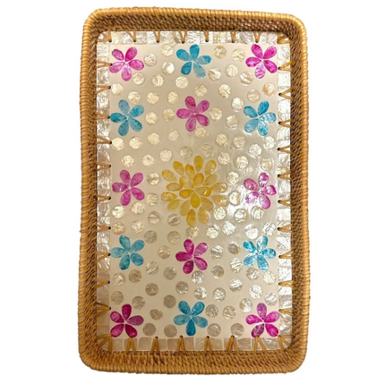 Rectangle Rattan Serving Tray with Mother of Pearl Inlay is a product by the brand Lotus Handcrafts.