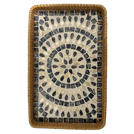 A beautiful Rattan Serving Tray with Mother of Pearl Inlay.