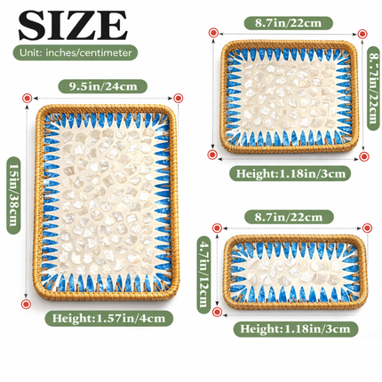 Rectangle rattan serving tray with handcrafted details.