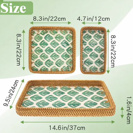 Handwoven Rectangular Rattan Tray Set in Three Practical Sizes.