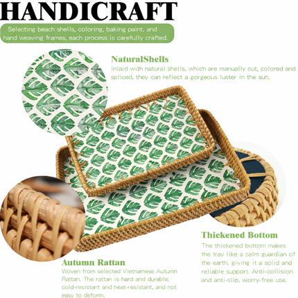 Natural rattan bamboo Tray 13 featuring a graceful leaf design.