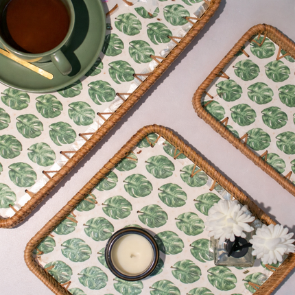 Natural rattan bamboo serving tray.