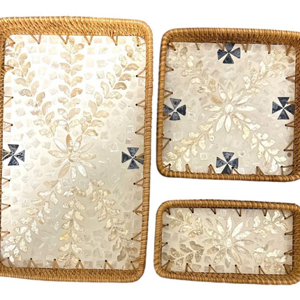 Rattan Tray with Mother of Pearl Inlay