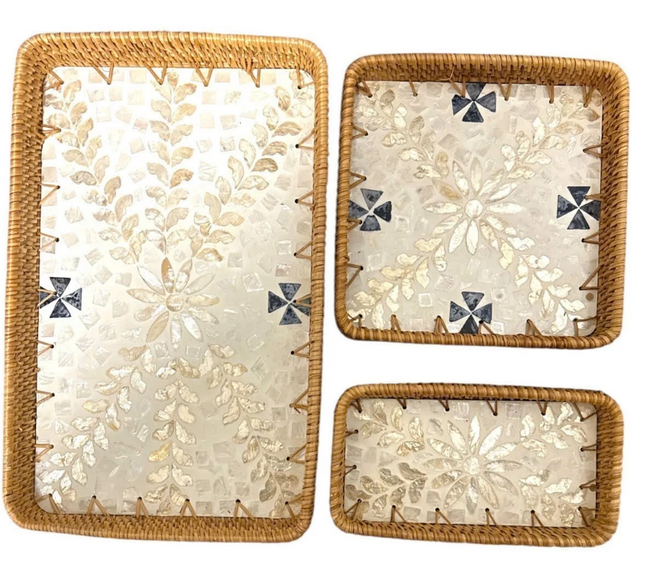 Rattan Tray with Mother of Pearl Inlay