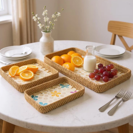 Rectangular Rattan Tray Available in Three Versatile Sizes
