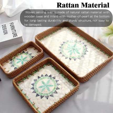 Rattan tray with elegant mother-of-pearl inlay