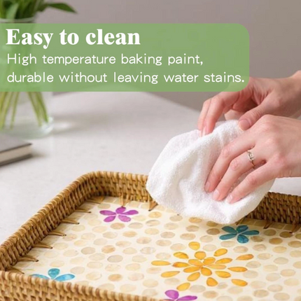 Rectangular Rattan Tray with Mother of Pearl – Easy to Clean.