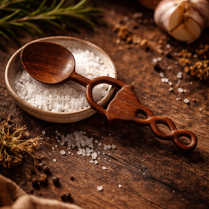 Handmade Redwood Spiral Spoon, safe and natural for everyday cooking.