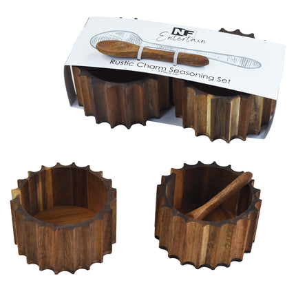 Acacia Wood Serving Bowls with Spoon, Set of 3