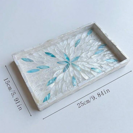 Rectangular Pearl Shell Decorative Tray Blue Crystal
