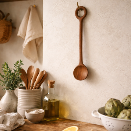 Handmade wooden spoon ash wood loop handle SPN 10 decor adds warmth and natural elegance to your kitchen space.