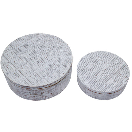 Round Diamond-Carved Decorative Boxes, Set of 2