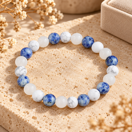 Blue Lace Agate & Clear Quartz Natural Stone Bracelet approx 18–18.5 cm