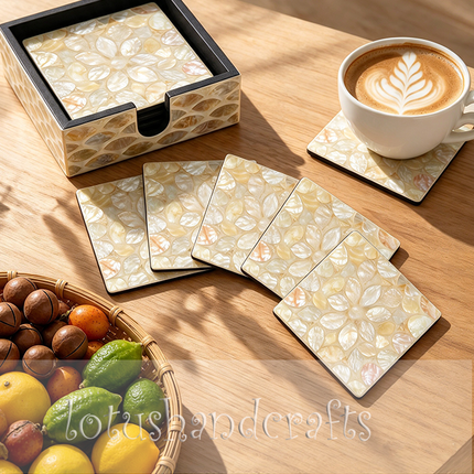 Keep all six coasters organised in their coordinating holder, creating a beautiful decorative accent for your coffee table or dining area.