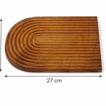 Handcrafted arch wave wooden serving tray in a practical size for everyday use.