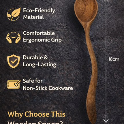Eco handmade wooden spoon crafted with a unique wavy design offering natural beauty durability and everyday usability.