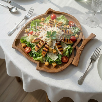 Redwood leaf shaped serving tray crafted from natural wood and safe for everyday use.