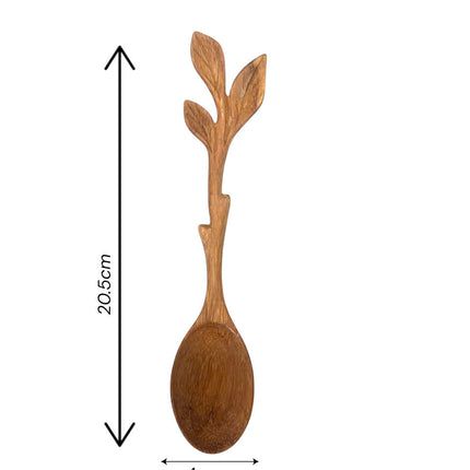 Handcrafted leaf shape wooden spoon with perfect size for daily use and kitchen needs.