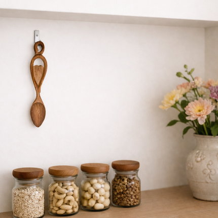 Elegant oval wooden spice spoon handcrafted for kitchen use and beautiful decor enhancing your experience.