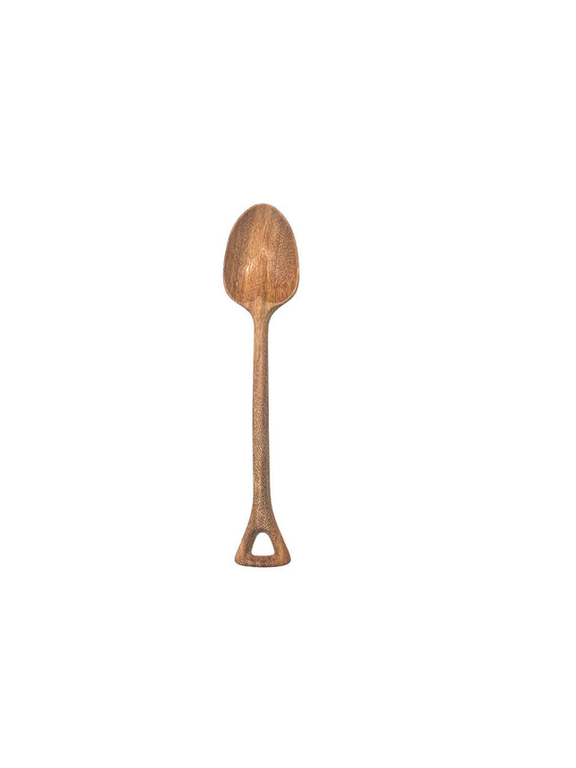 Handcrafted ashwood spoon with a smart hook handle design that looks cute and practical.