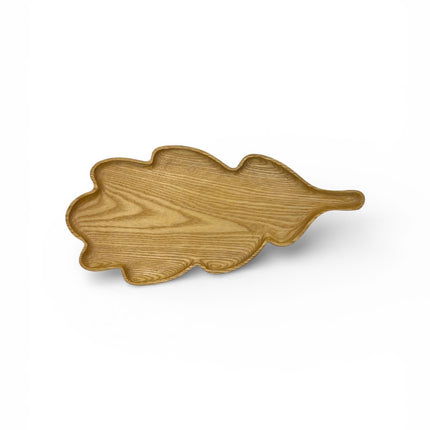 Cute ash wood oak leaf shaped serving tray for coffee, snacks, and home decor.