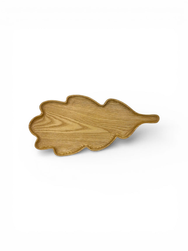 Cute ash wood oak leaf shaped serving tray for coffee, snacks, and home decor.