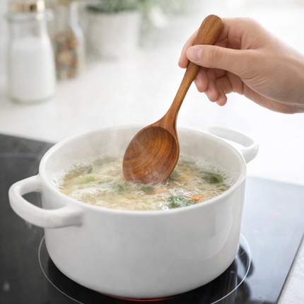 Handcrafted oval shape wooden spoon that is easy to clean and maintain.