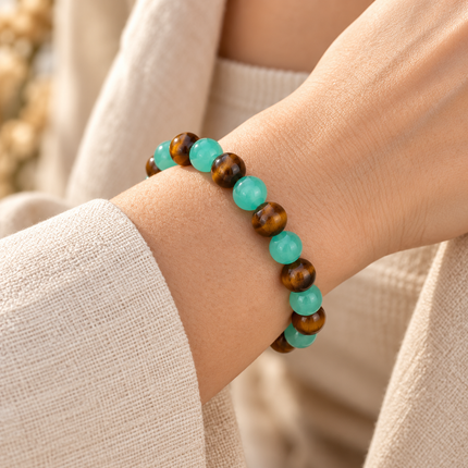 Amazonite & Tiger’s Eye Natural Stone Bracelet approx 18–18.5 cm