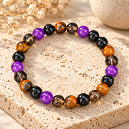 Amethyst, Smoky Quartz & Tiger’s Eye Bracelet approx 18–18.5 cm