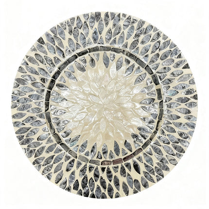 Mother of Pearl Inlay with Black and White Pattern Charger Plate by Lotushandcrafts. 