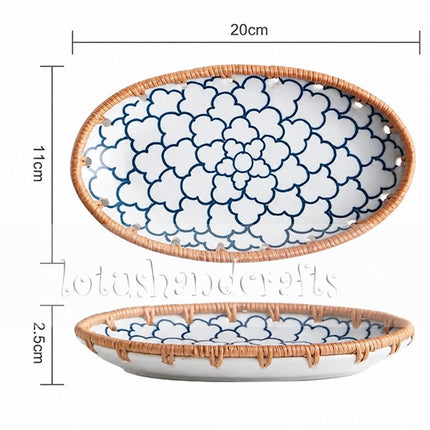 Delicate layered blue petals create a charming blooming effect across the ceramic surface.