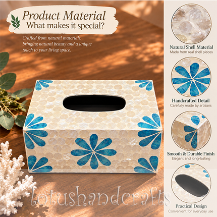 The decorative tissue holder displayed on a clean surface, highlighting its glossy finish.