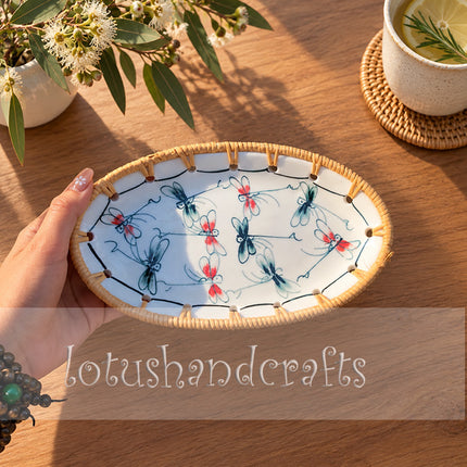 Hand-painted botanical-inspired details bring a light and whimsical feeling to everyday serving and entertaining.