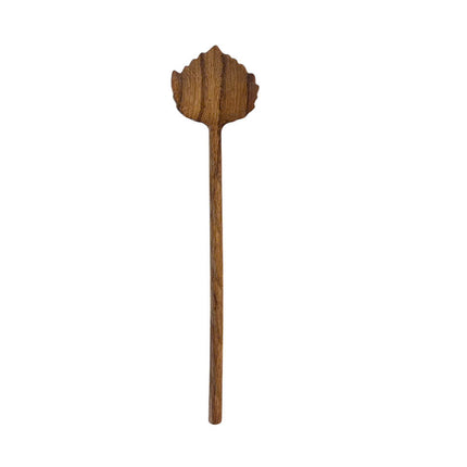 Hand carved leaf wooden salad spoon handmade from natural wood carefully shaped for serving salad with rustic beauty and durability