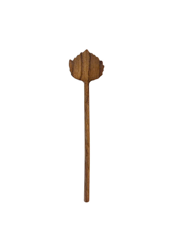 Hand carved leaf wooden salad spoon handmade from natural wood carefully shaped for serving salad with rustic beauty and durability