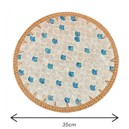 Handcrafts Rattan Mother of Pearl Blue Mosaic Round Placemat by Lotushandcrafts.