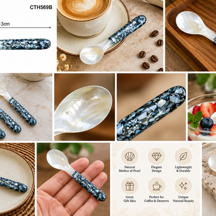 Mother of Pearl Spoon with Dark Mosaic Handle 13 cm