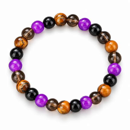 Amethyst, Smoky Quartz & Tiger’s Eye Bracelet approx 18–18.5 cm